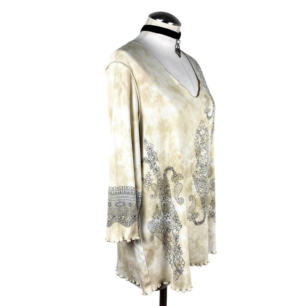 Avenue Vtg Y2K Rhinestone Paisley Lettuce Hem Summery Boho Hippie Sweater Top 2X - Picture 3 of 12